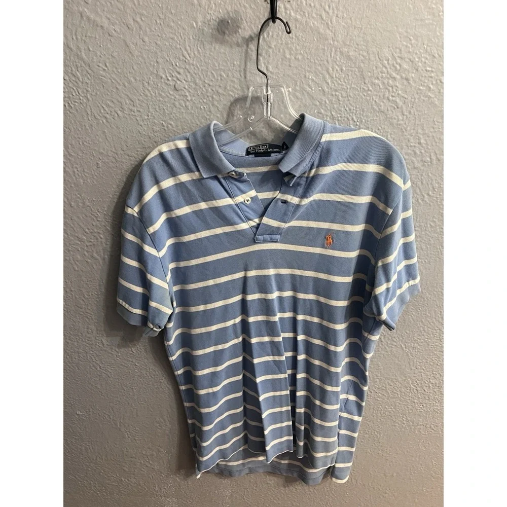 Polo Ralph Lauren Polo Shirt Mens Size Medium  Blue White StVintage Short Sleeve - Picture 2 of 7
